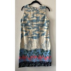 Vintage 90's Take Two Womens Dress Size L  Sleeveless A-Line Flamingos Sky